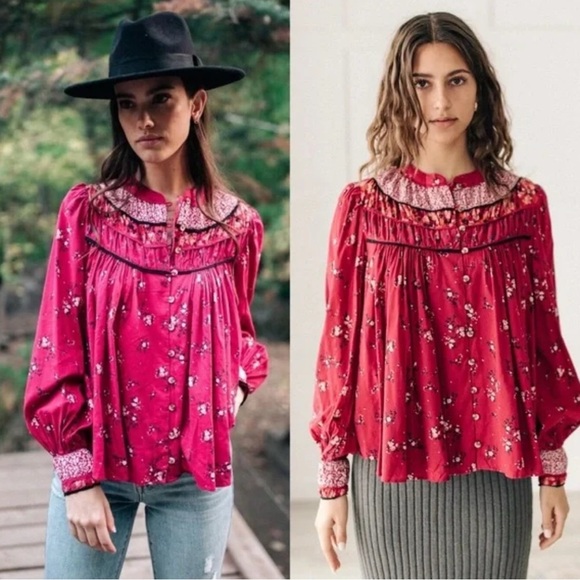 Free People Tops - Free People Hot Pink Button Up Top